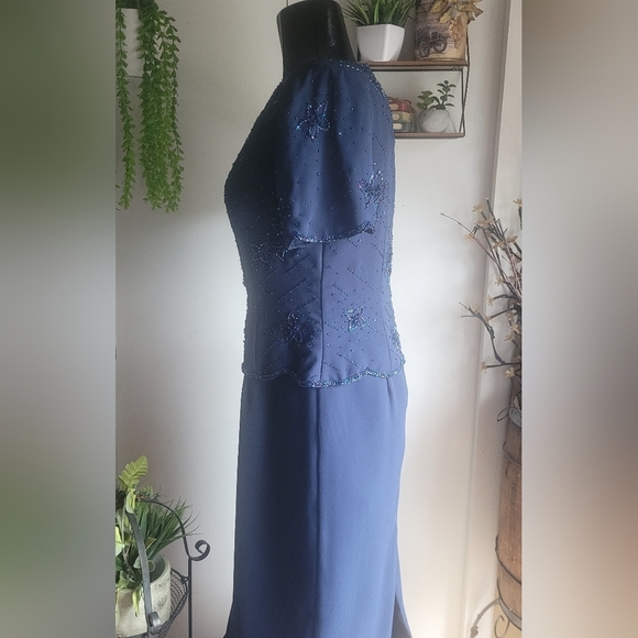 Monique Collection Vintage navy blue beaded maxi dress Size L - Picture 10 of 12